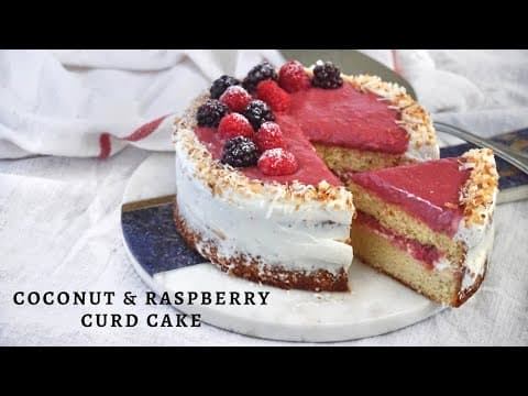 Coconut and Raspberry Curd Cake