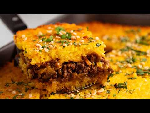 Golden Saffron Rice Bake with Spiced Meat