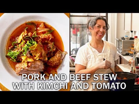 Pork and Beef Stew with Ginger, Tomato, and Kimchi
